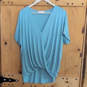 Double Zero Sky Blue V-Neck Blouse